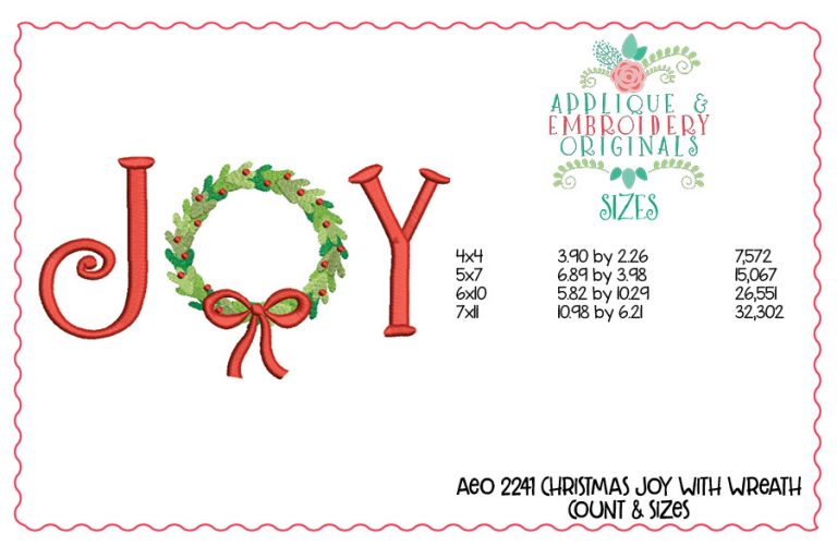 2241 Christmas Joy with Wreath Embroidery Design - Image 2