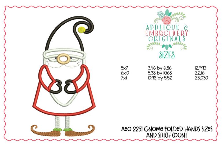 2251 Gnome Folded Hands Applique Design - Image 3