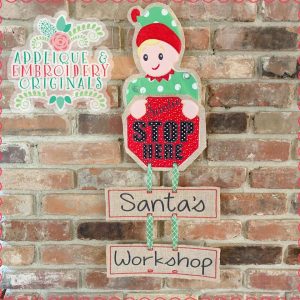 2258 Santa Stops Here Elf Door Hanger In-The-Hoop Design
