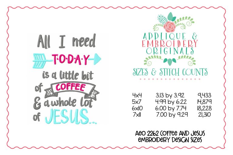 2262 Coffee and Jesus Embroidery Design - Image 2