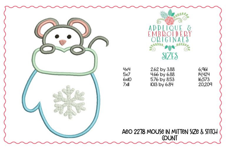 2278 Mouse in Mitten Applique Design - Image 3