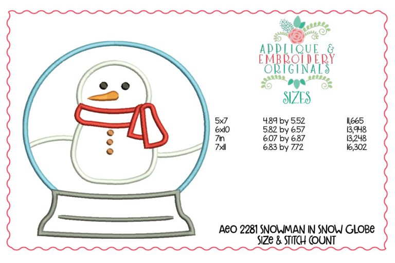 2281 Snowman in Snow Globe Applique Design - Image 2