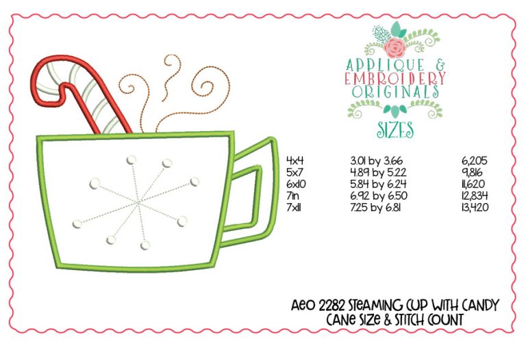 2282 Steaming Cup with Candy Cane Applique Design - Image 3