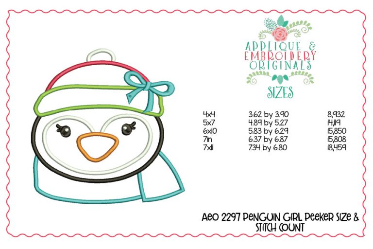 2297 Penguin Girl Peeker Applique Design - Image 3