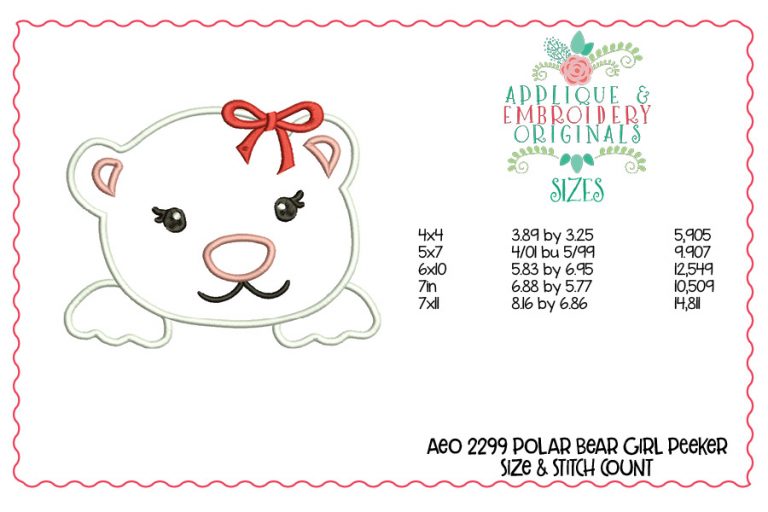 2299 Polar Bear Girl Peeker Applique Design - Image 2