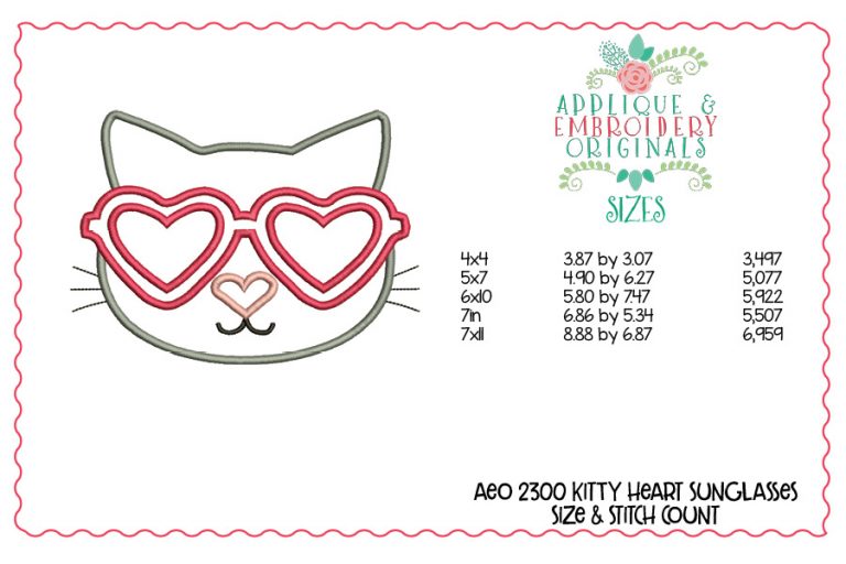 2300 Kitty Heart Sunglasses All-In-One Applique Design - Image 5