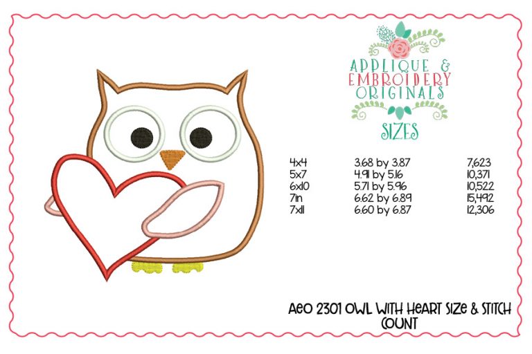 2301 Owl with Heart All-In-One Applique Design - Image 4