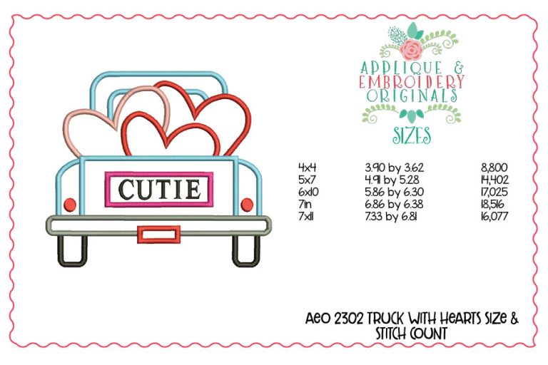 2302 Truck with Hearts All-In-One Applique Design - Image 4