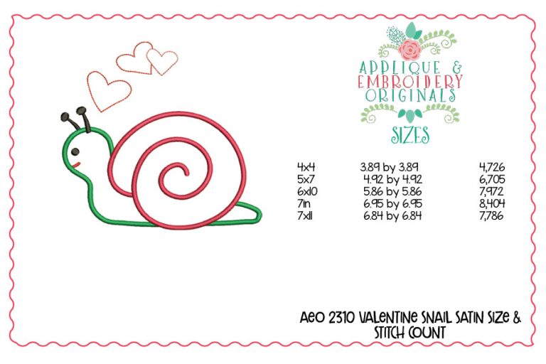 2310 Valentine Snail All-In-One Applique Design - Image 3