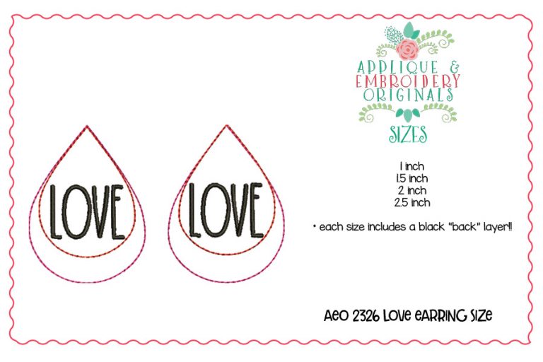 2326 LOVE Earrings In-The-Hoop Design - Image 3
