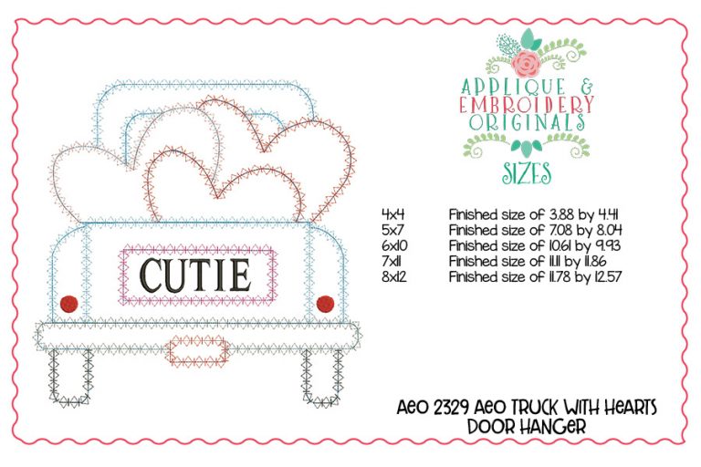 2329 Valentine Truck with Hearts Hanger In-The-Hoop Design - Image 4