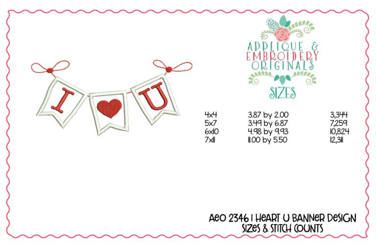2346 I Heart U Banner Applique Design - Image 3