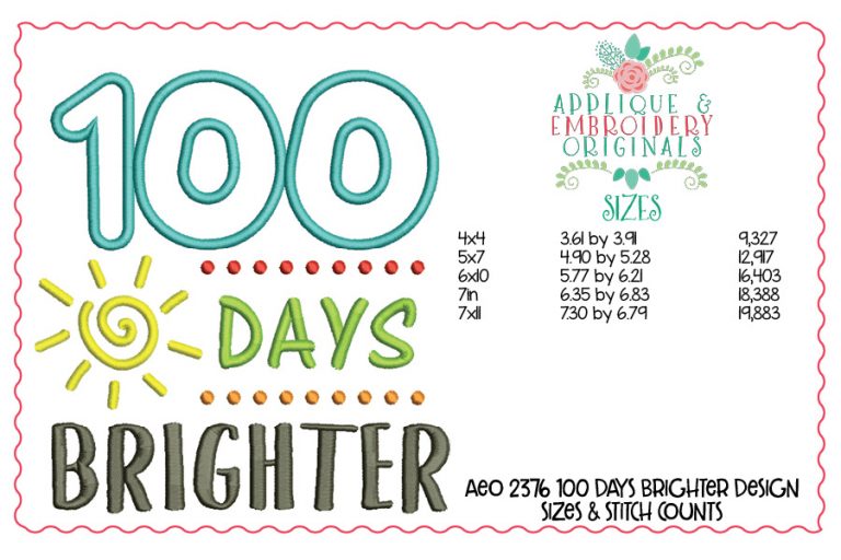 2376 100 Days Brighter Applique Design - Image 2