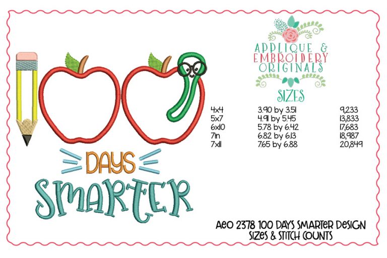 2378 100 Days Smarter Applique Design - Image 2