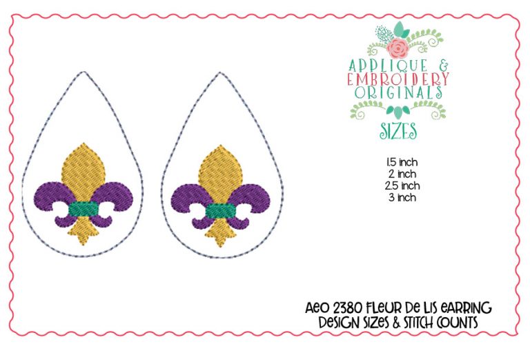 2380 Fleur De Lis Earrings In-The-Hoop Design - Image 4