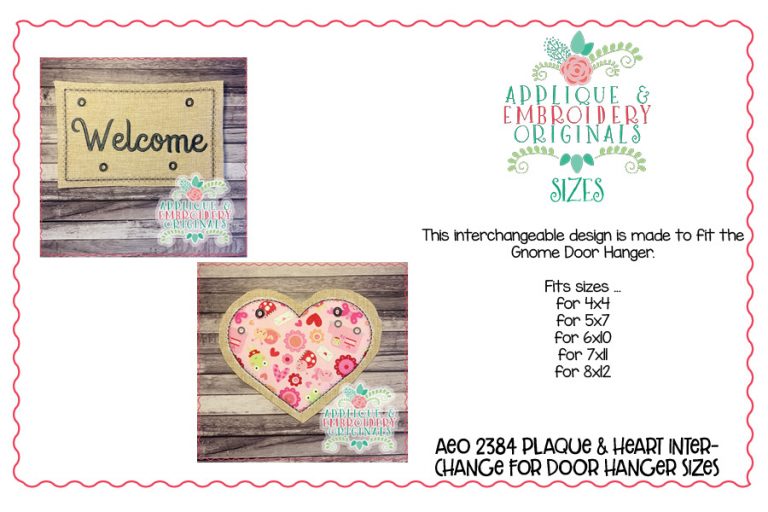 AEO 2384 Plaque & Heart Interchange for Door Hanger In-The-Hoop Design - Image 4
