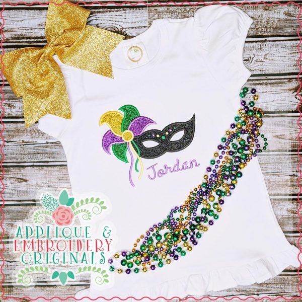 2394 Mardi Gras Mask with Feather All-In-One Applique Design - Image 2