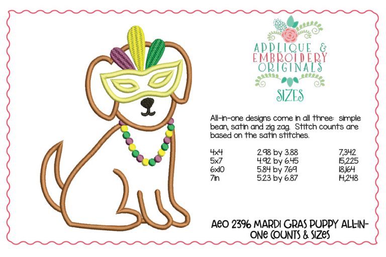 2396 Mardi Gras Puppy All-In-One Applique Design - Image 4