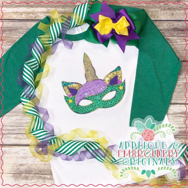 2397 Mardi Gras Unicorn Mask All-In-One Applique Design - Image 3