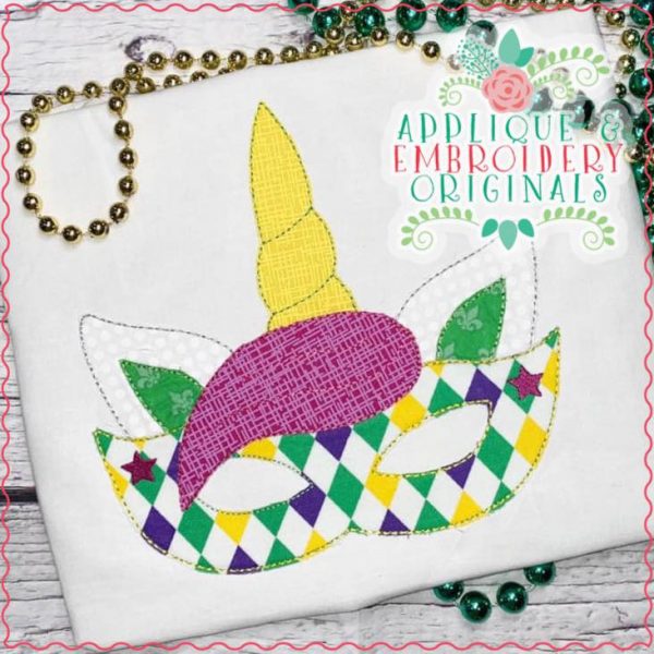 2397 Mardi Gras Unicorn Mask All-In-One Applique Design - Image 2