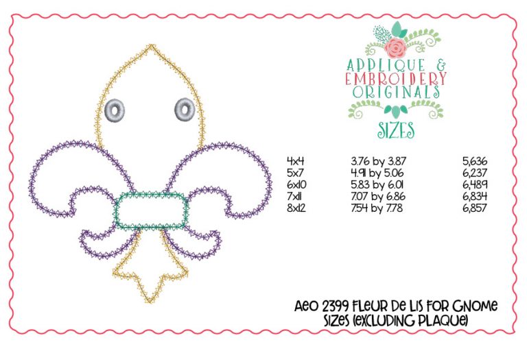 AEO 2399 Plaque & Fleur De Lis Interchangeable for Gnome In-The-Hoop Design - Image 4