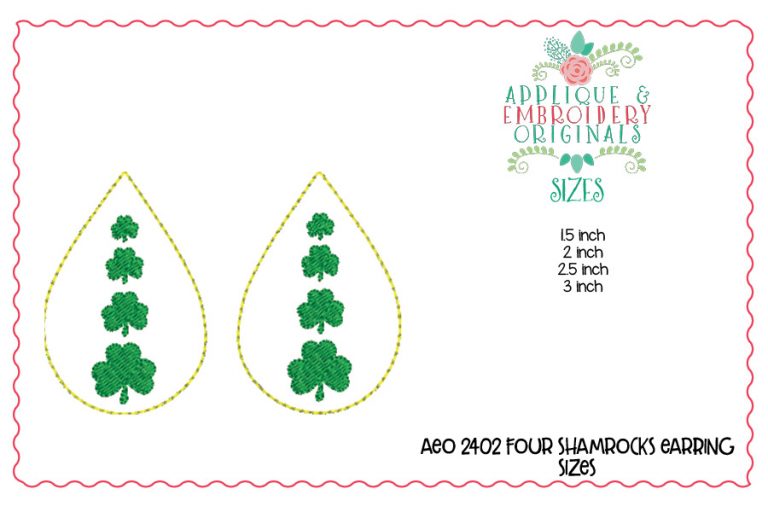 2402 Four Shamrocks Earrings In-The-Hoop Design - Image 2