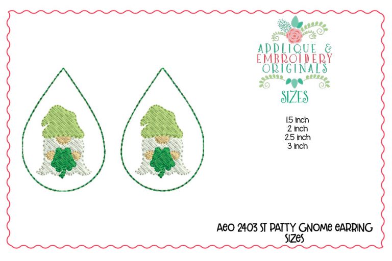 2403 St. Patrick's Gnome Earrings In-The-Hoop Design - Image 2