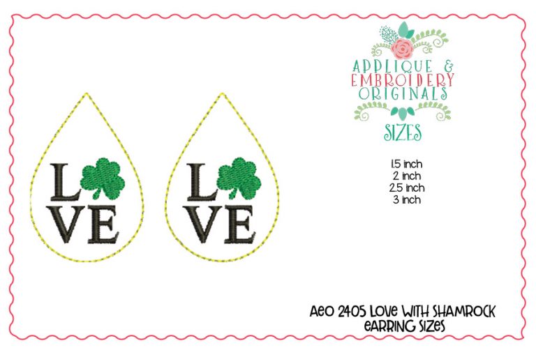 2405 LOVE with Shamrock Earrings In-The-Hoop Design - Image 3