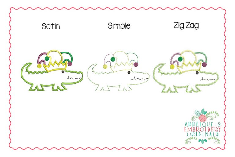 2393 Mardi Gras Alligator All-In-One Applique Design - Image 2