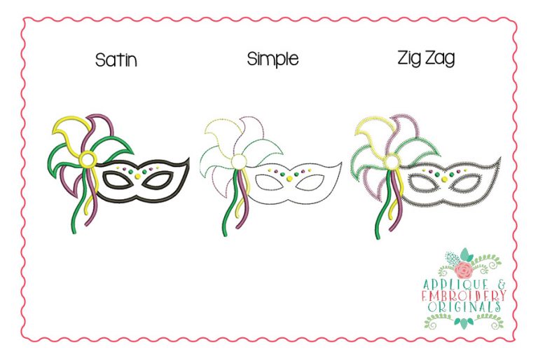 2394 Mardi Gras Mask with Feather All-In-One Applique Design - Image 3