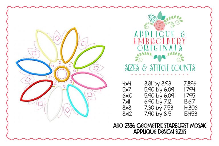 2336 Geometric Starburst Mosaic Applique Design - Image 2