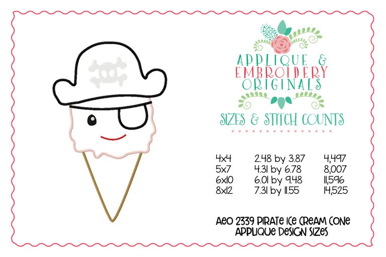 2339 Pirate Ice Cream Cone Applique Design - Image 2
