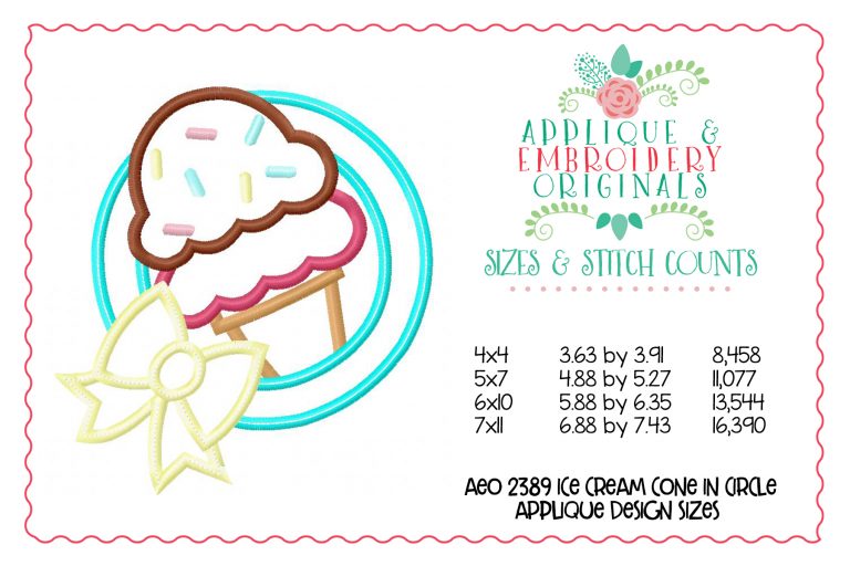 2389 Ice Cream Cone in Circle Applique Design - Image 2