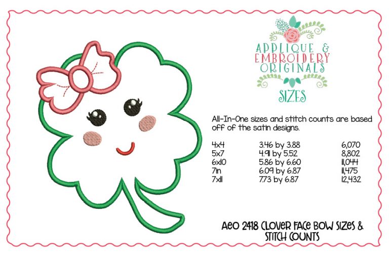 2418 Clover Face Bow All-In-One Applique Design - Image 6
