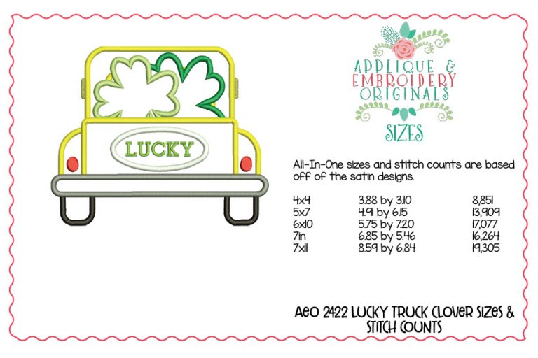 2422 Lucky Truck with Clover All-In-One Applique Design - Image 6