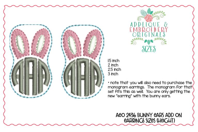2436 Bunny Earrings Add On Earrings In-The-Hoop Design - Image 4