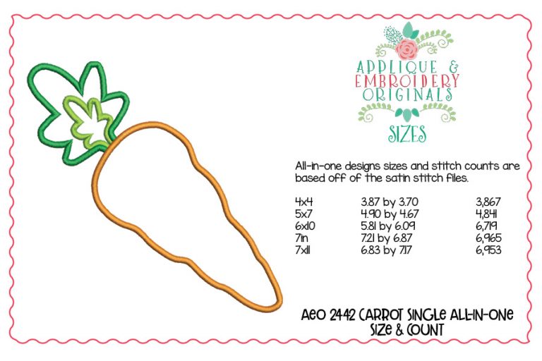 2442 Carrot Single All-In-One Applique Design - Image 3