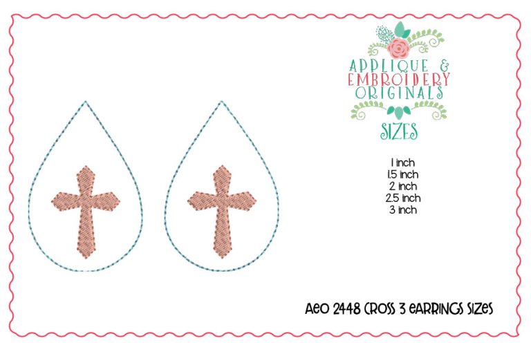 2448 Cross 3 Earrings In-The-Hoop Design - Image 3