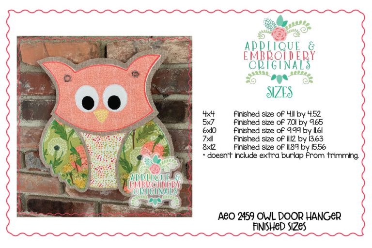2459 Owl Door Hanger In-The-Hoop Design - Image 5