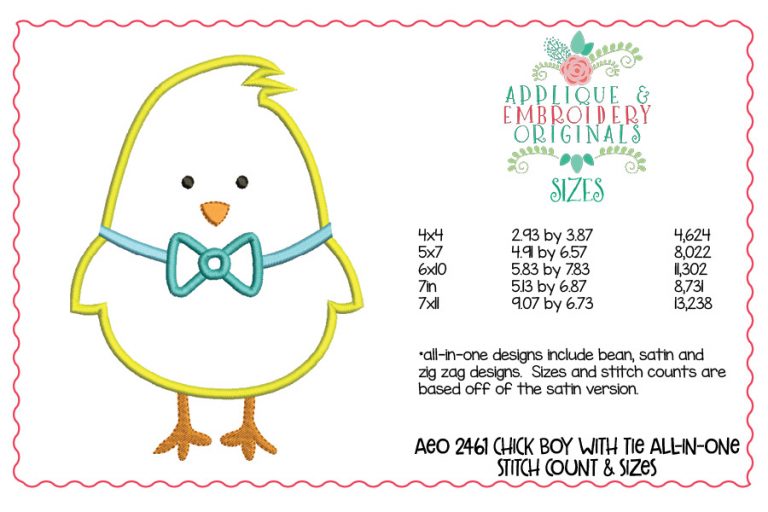 2461 Chick Boy with Tie All-In-One Applique Design - Image 3