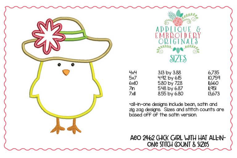 2462 Chick Girl with Hat All-In-One Applique Design - Image 2