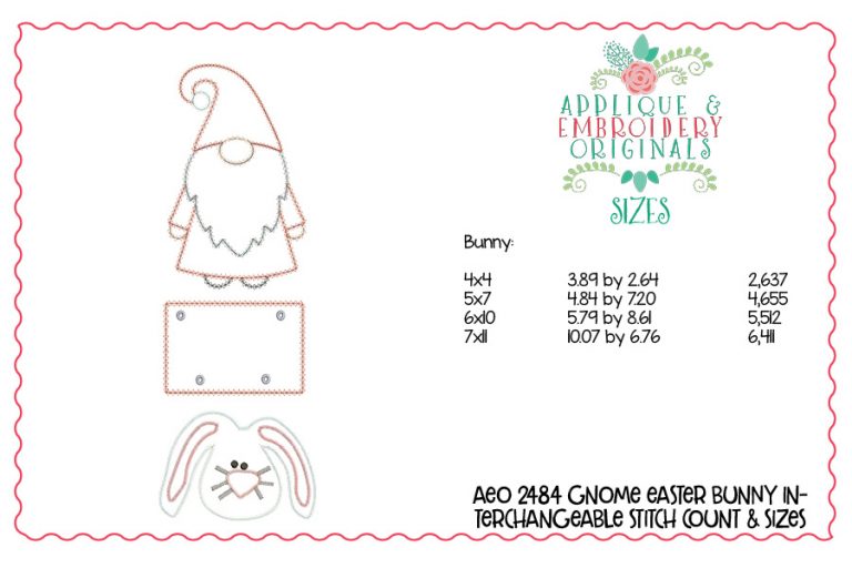 2484 Bunny & Plaque Interchangeable for Gnome In-The-Hoop Design - Image 4