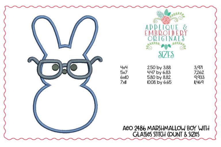 2486 Marshmallow Boy with Glasses Applique Design - Image 2