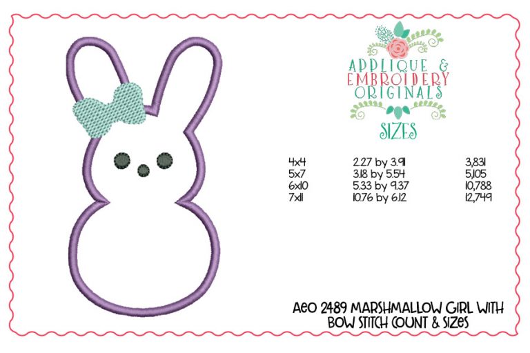 2489 Marshmallow Girl with Bow Applique Design - Image 3