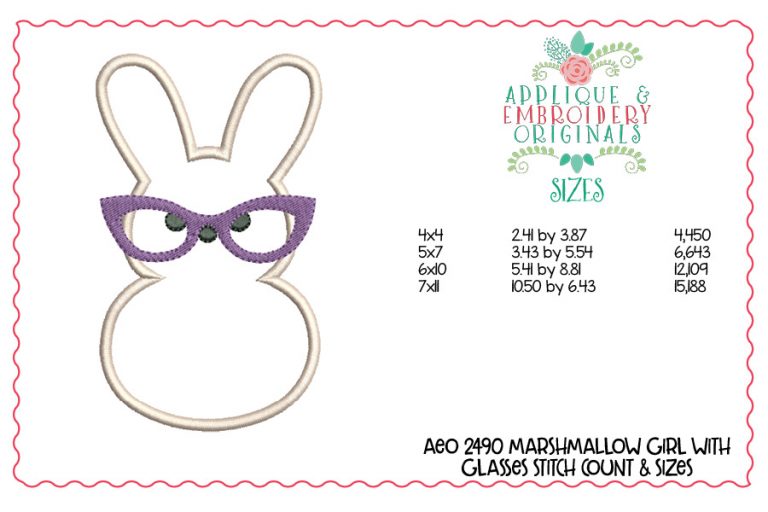 2490 Marshmallow Girl with Glasses Applique Design - Image 3