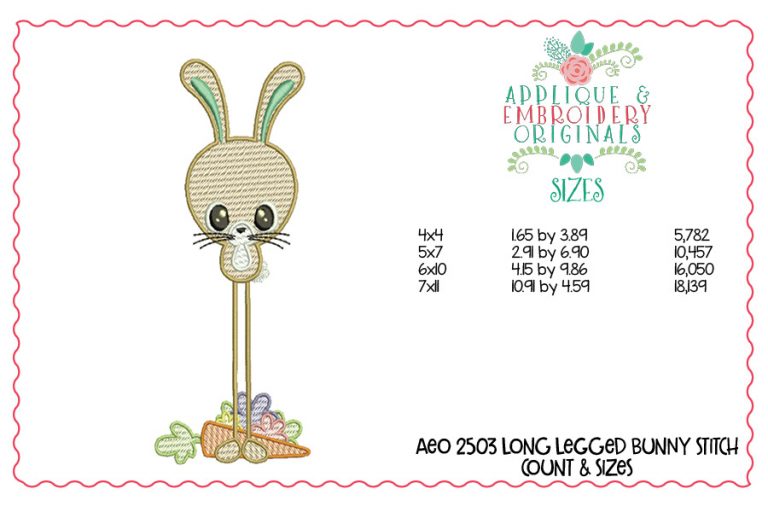2503 Long Legged Bunny Sketch Embroidery Design - Image 3