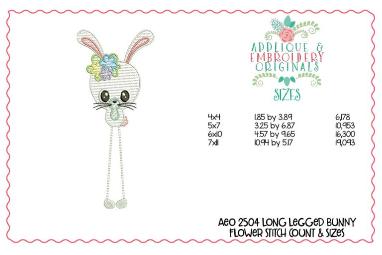 2504 Long Legged Bunny Flower Sketch Embroidery Design - Image 2