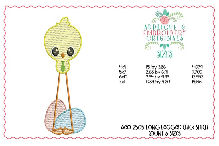 2505 Long Legged Chick Sketch Embroidery Design - Image 2