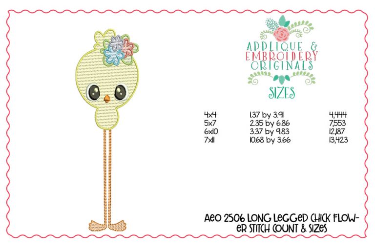 2506 Long Legged Chick Flower Sketch Embroidery Design - Image 2