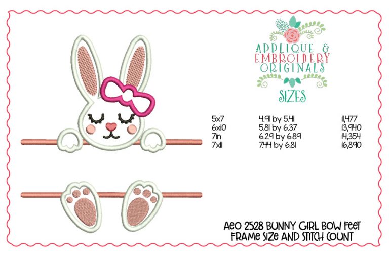 2528 Bunny Feet Frame Bow Girl Applique Design - Image 3
